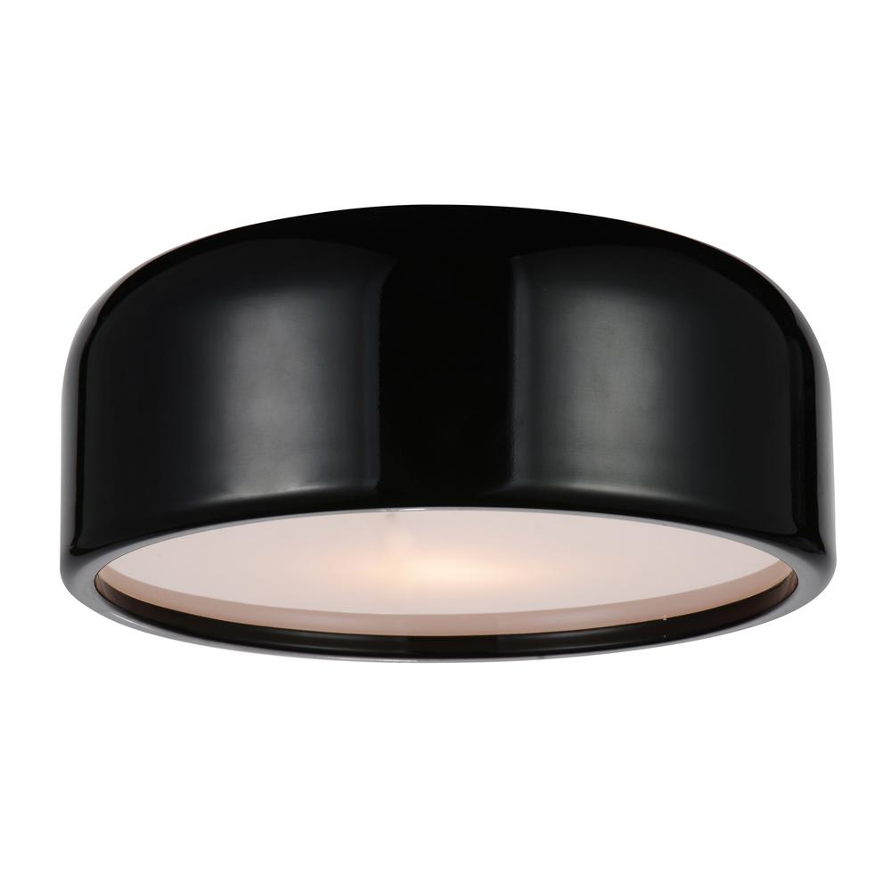 Campton 2 Light Drum Shade Flush Mount With Black Finish. Picture 1