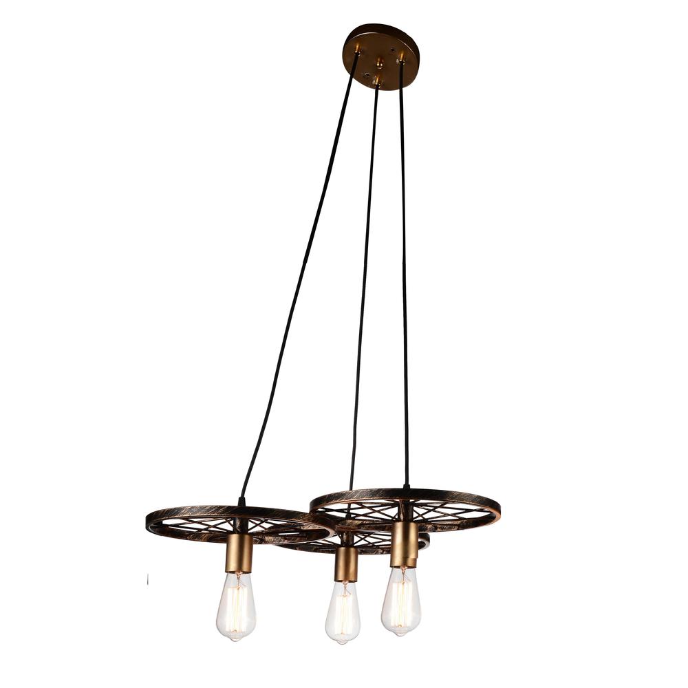 Ravi 3 Light Down Chandelier With Black & Gold Finish. Picture 1