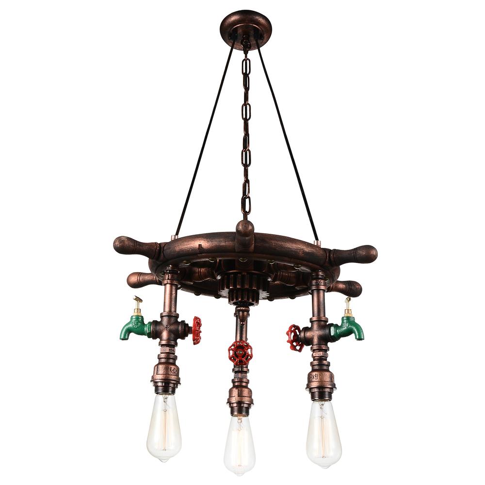 Manor 3 Light Down Chandelier With Speckled copper Finish. Picture 1