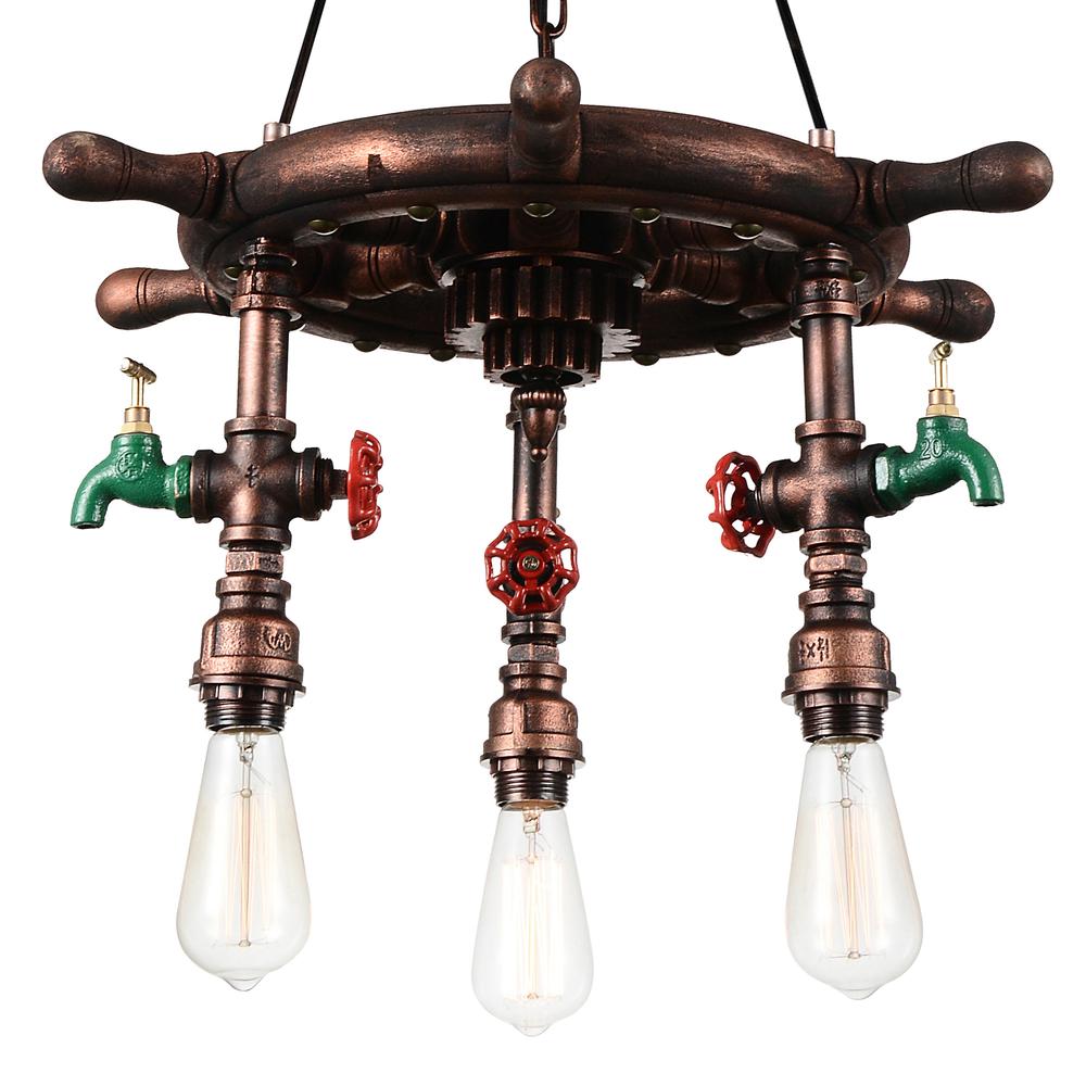 Manor 3 Light Down Chandelier With Speckled copper Finish. Picture 2