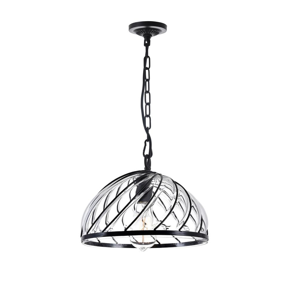 Escot 1 Light Down Pendant With Black & Wood Finish. Picture 5