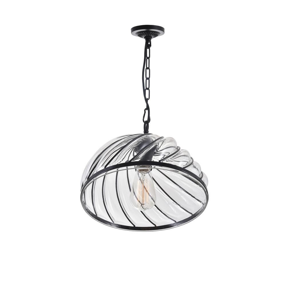 Escot 1 Light Down Pendant With Black & Wood Finish. Picture 3