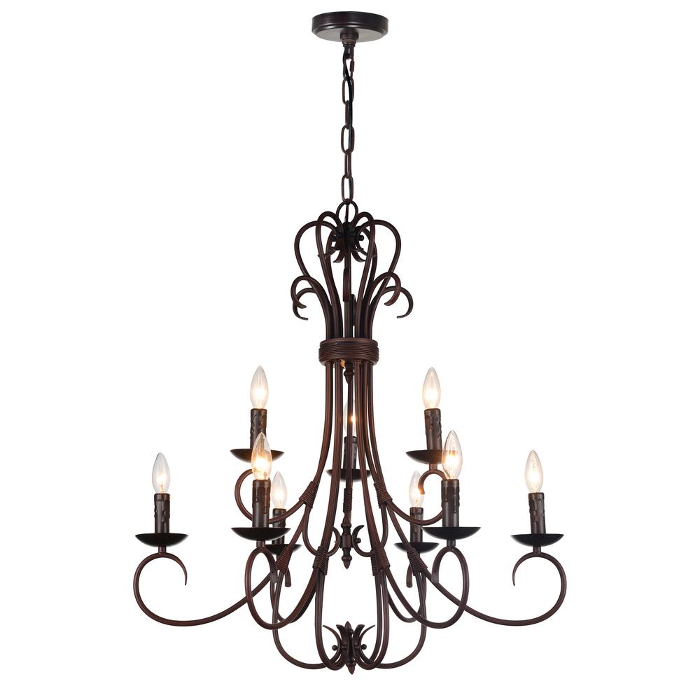Maddy 9 Light Up Chandelier With Oil Rubbed Brown Finish. Picture 1
