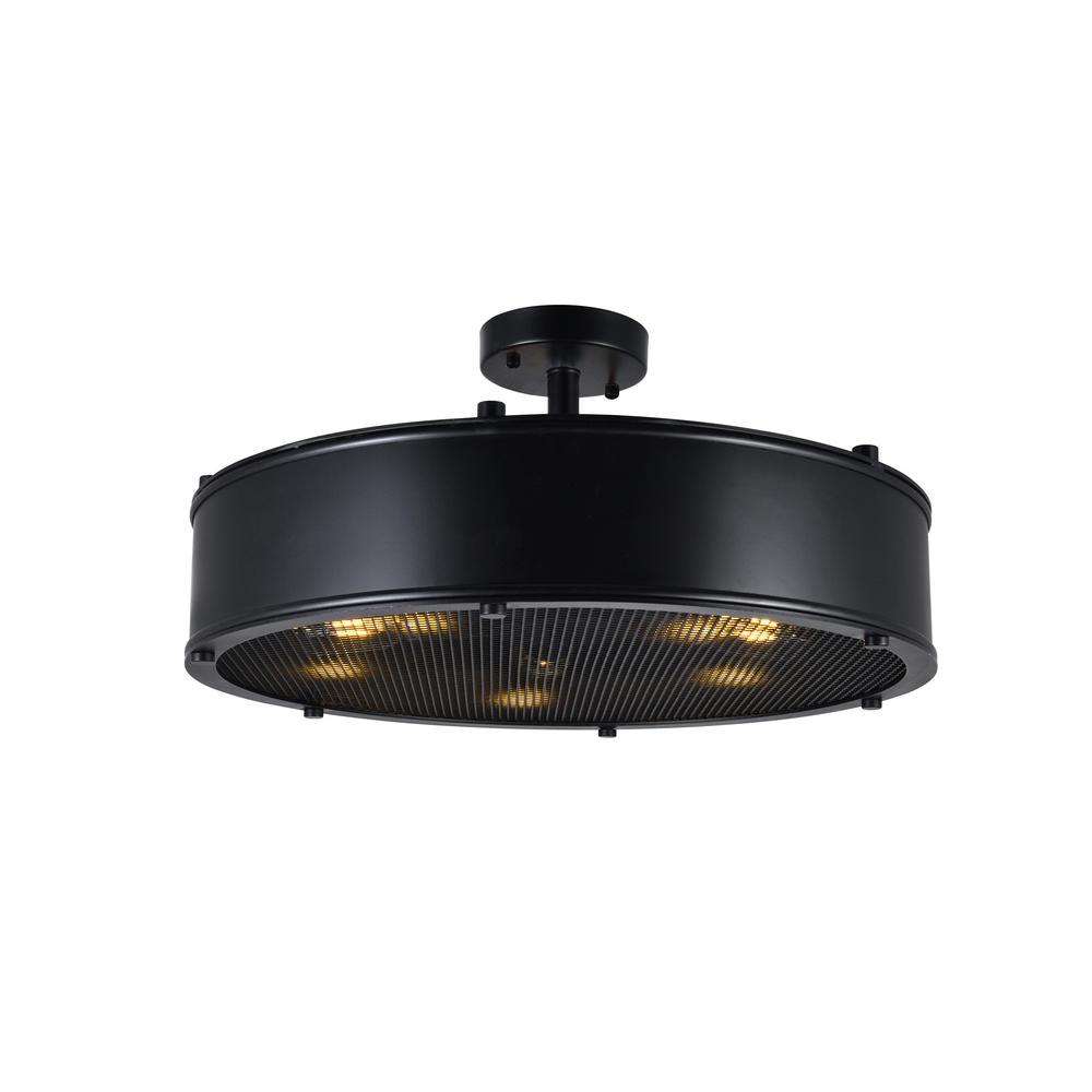 Tigris 5 Light Drum Shade Flush Mount With Black Finish. Picture 1