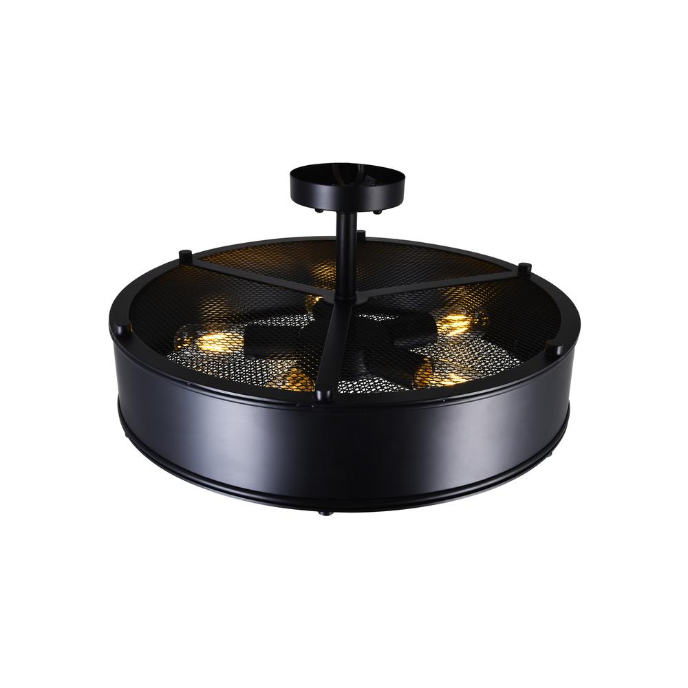 Tigris 5 Light Drum Shade Flush Mount With Black Finish. Picture 2