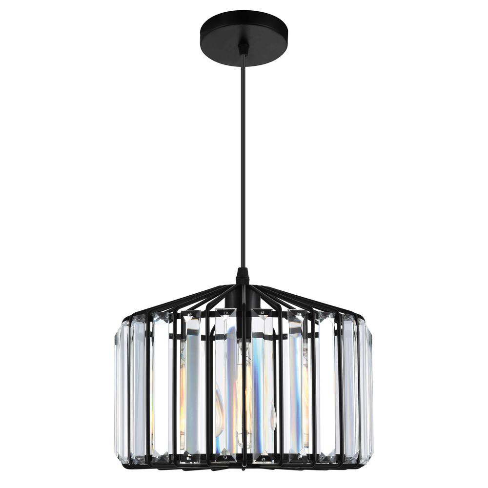 Alethia 1 Light Drum Shade Pendant With Black Finish. Picture 1