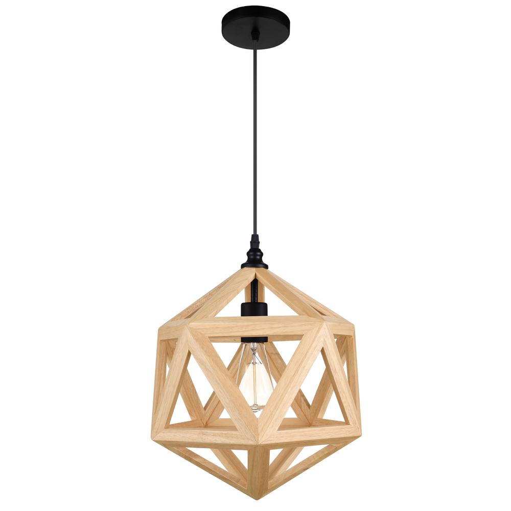 Lante 1 Light Pendant With Black & Wood Finish. Picture 1