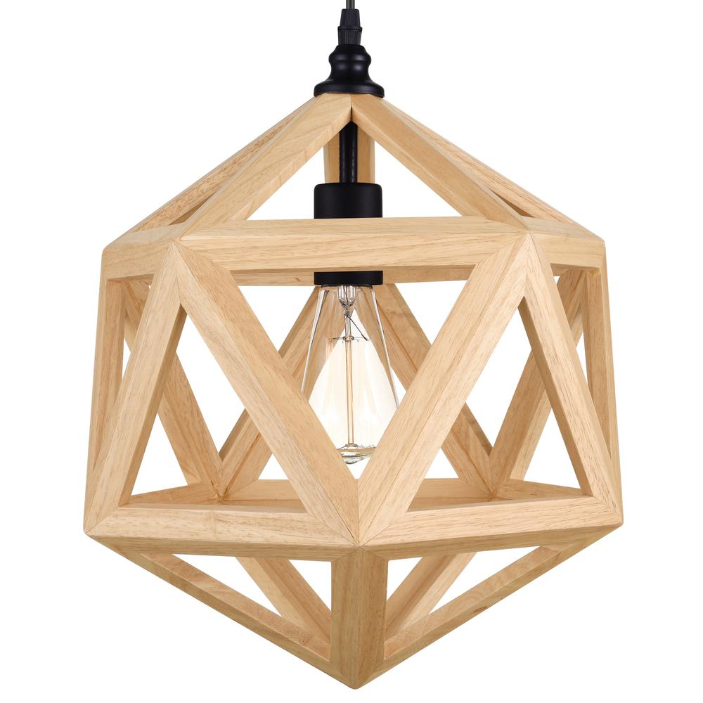 Lante 1 Light Pendant With Black & Wood Finish. Picture 2