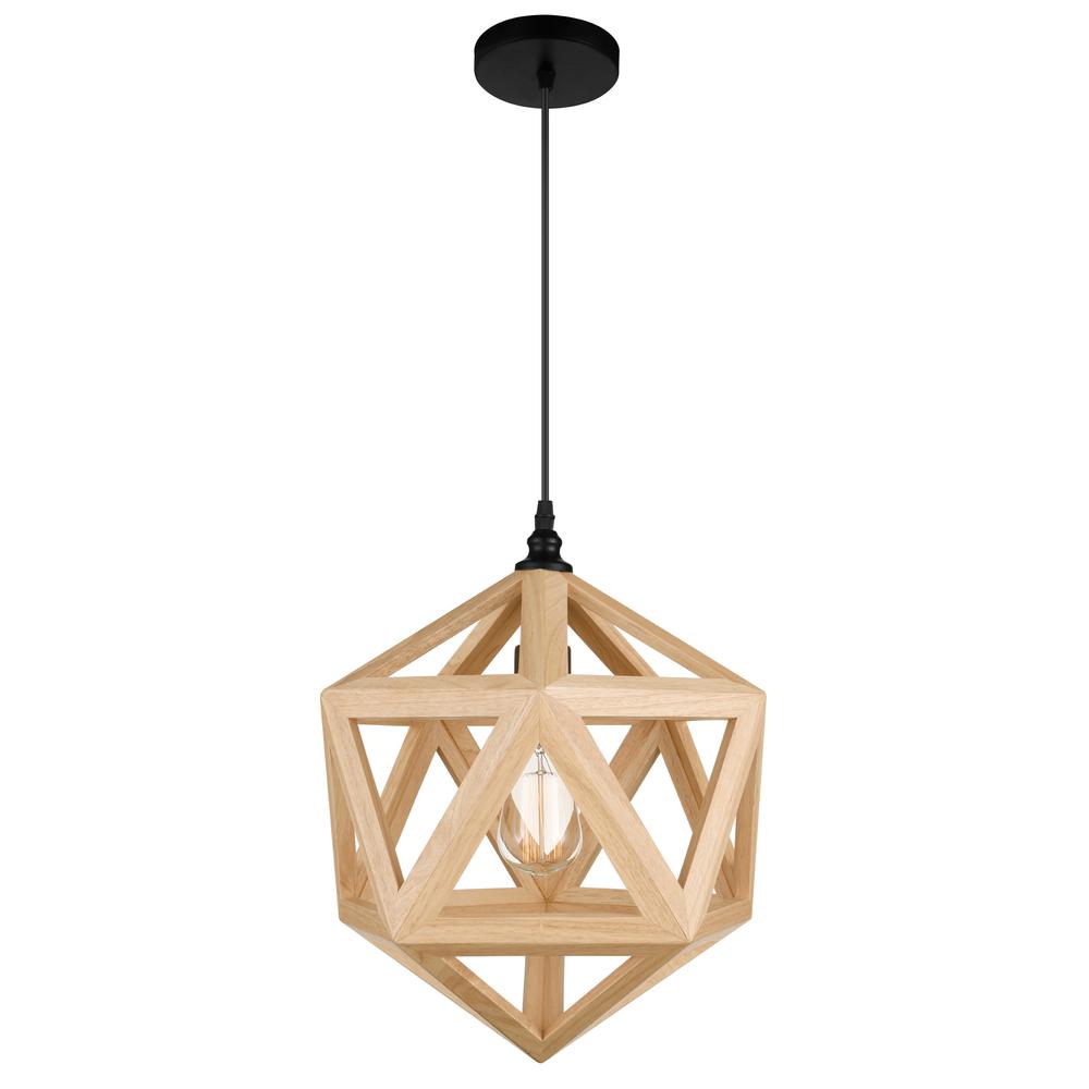Lante 1 Light Pendant With Black & Wood Finish. Picture 3