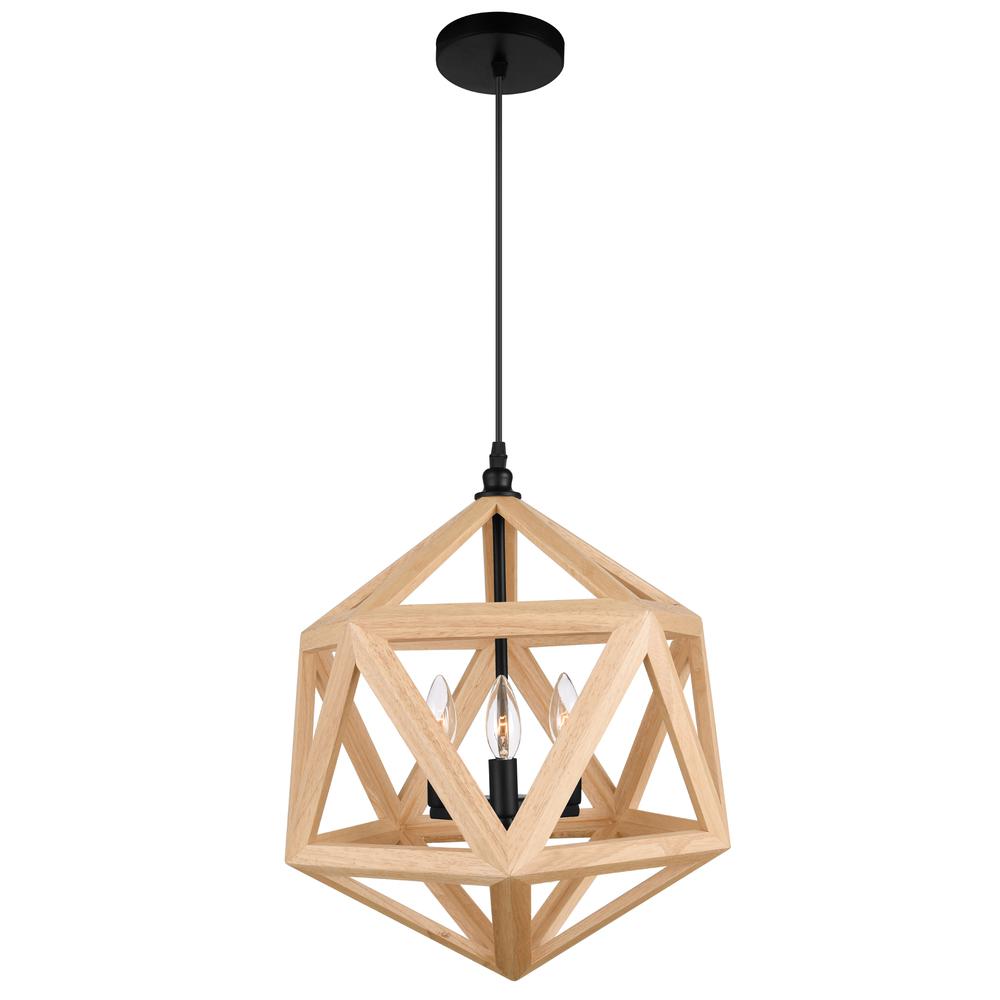 Lante 3 Light Pendant With Black & Wood Finish. Picture 1