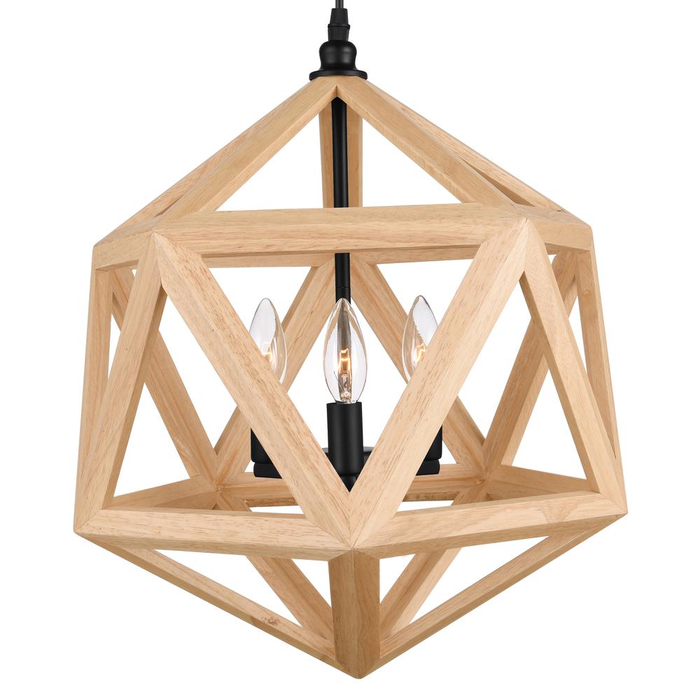 Lante 3 Light Pendant With Black & Wood Finish. Picture 2