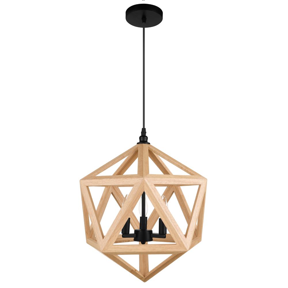 Lante 3 Light Pendant With Black & Wood Finish. Picture 3