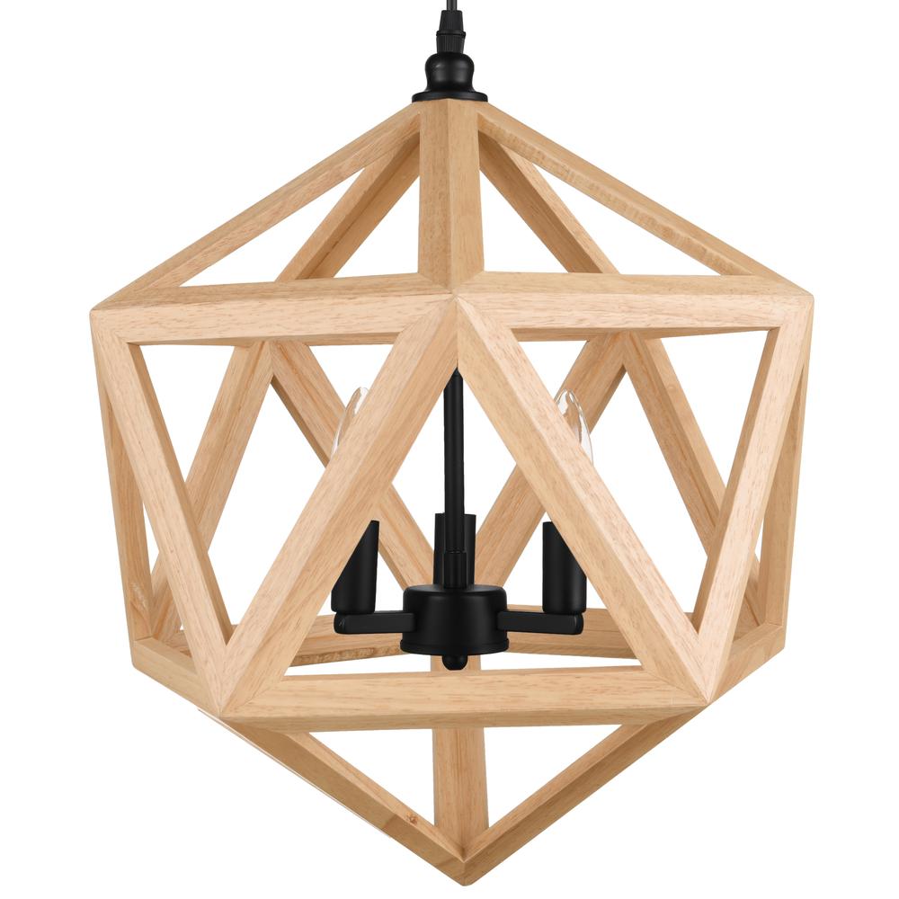 Lante 3 Light Pendant With Black & Wood Finish. Picture 4