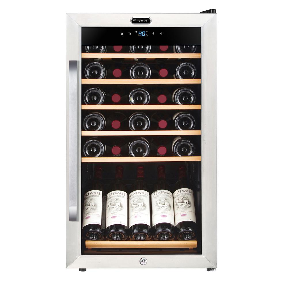 34 Bottle Freestanding Stainless Steel Wine Refrigerator with Display Shelf. Picture 1