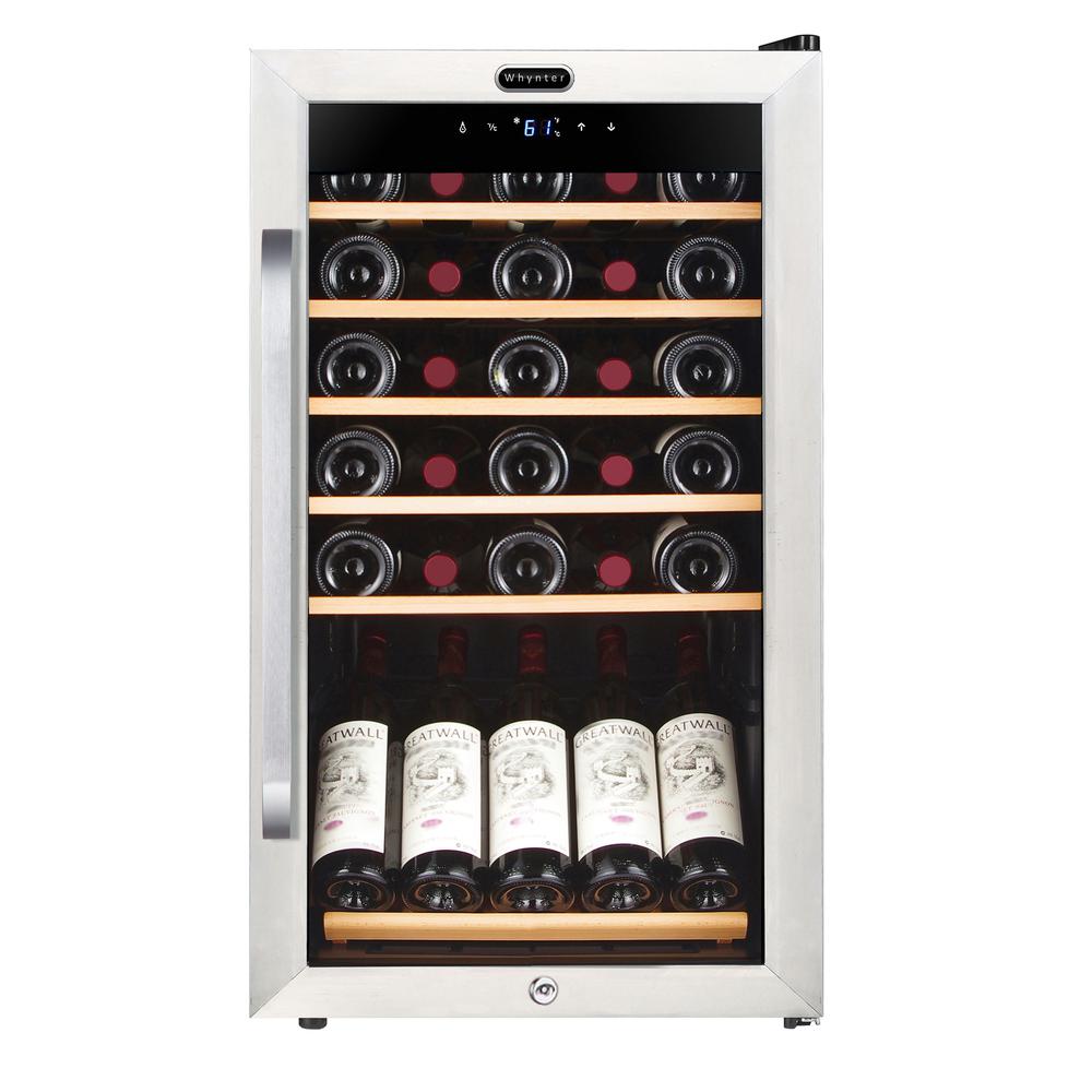 34 Bottle Freestanding Stainless Steel Wine Refrigerator with Display Shelf. Picture 2