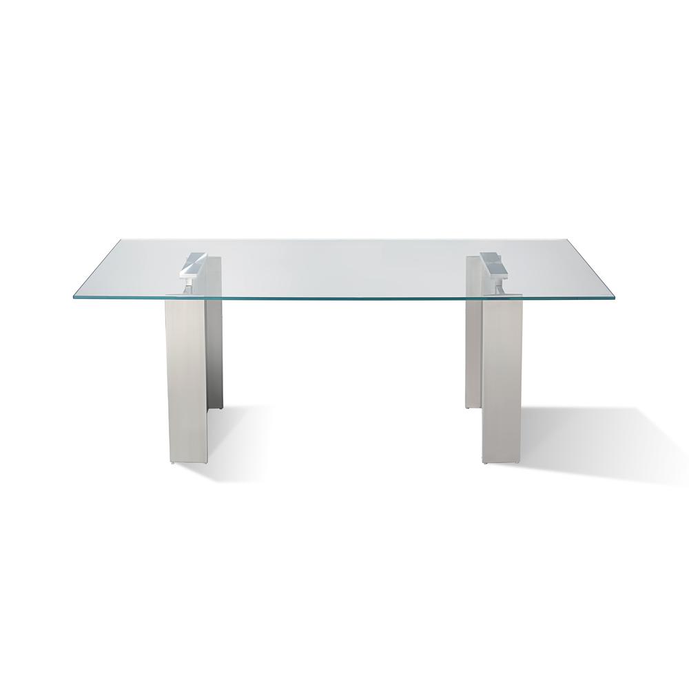 84 inch Rectangular Dining Table Ultra Clear Glass and brushed Stainless Steel. Picture 5