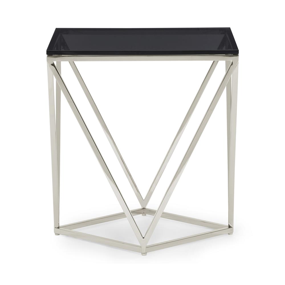 Aria Smoked Glass and Polished Stainless Steel End Table. Picture 5