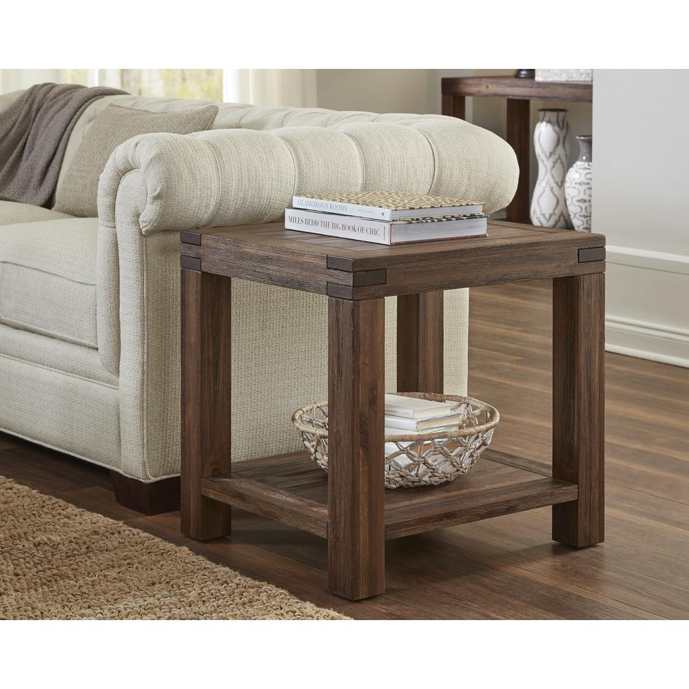 Meadow Solid Wood Rectangular Side Table in Brick Brown. Picture 1