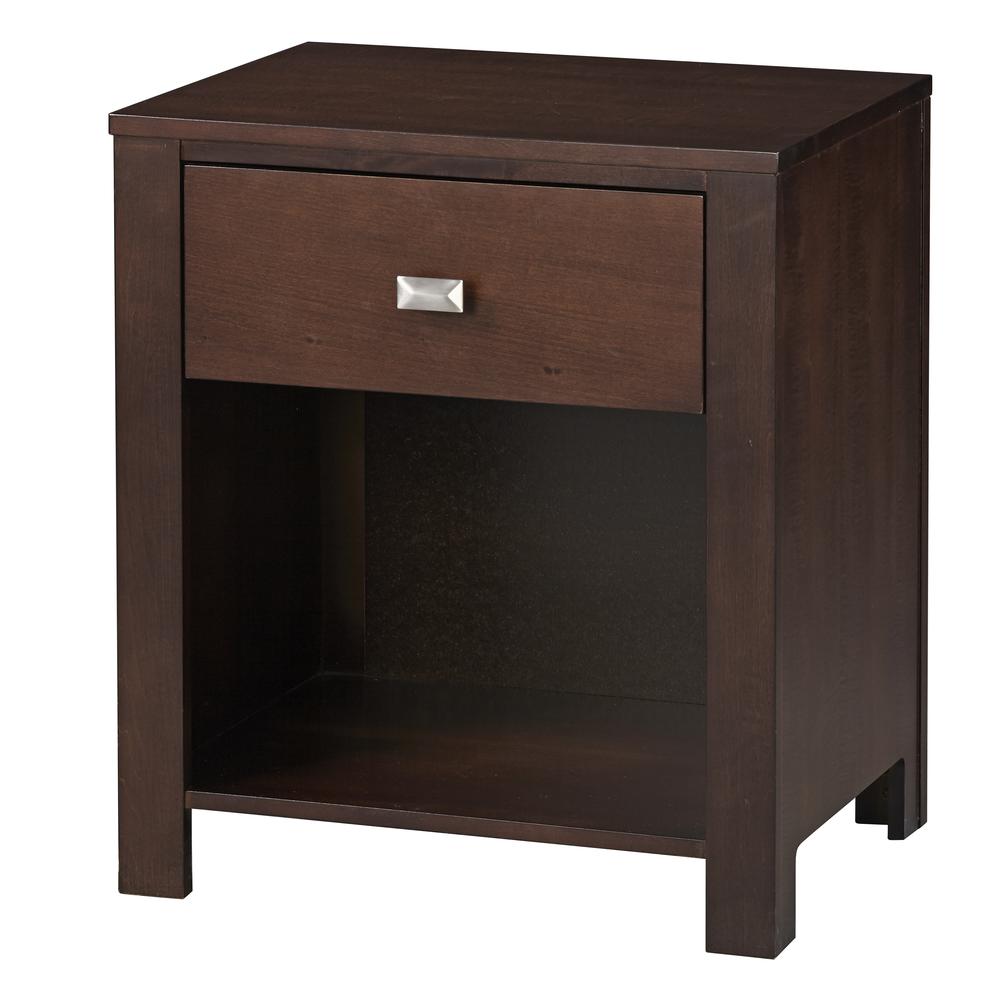 Riva One Drawer Nightstand in Chocolate Brown. Picture 5