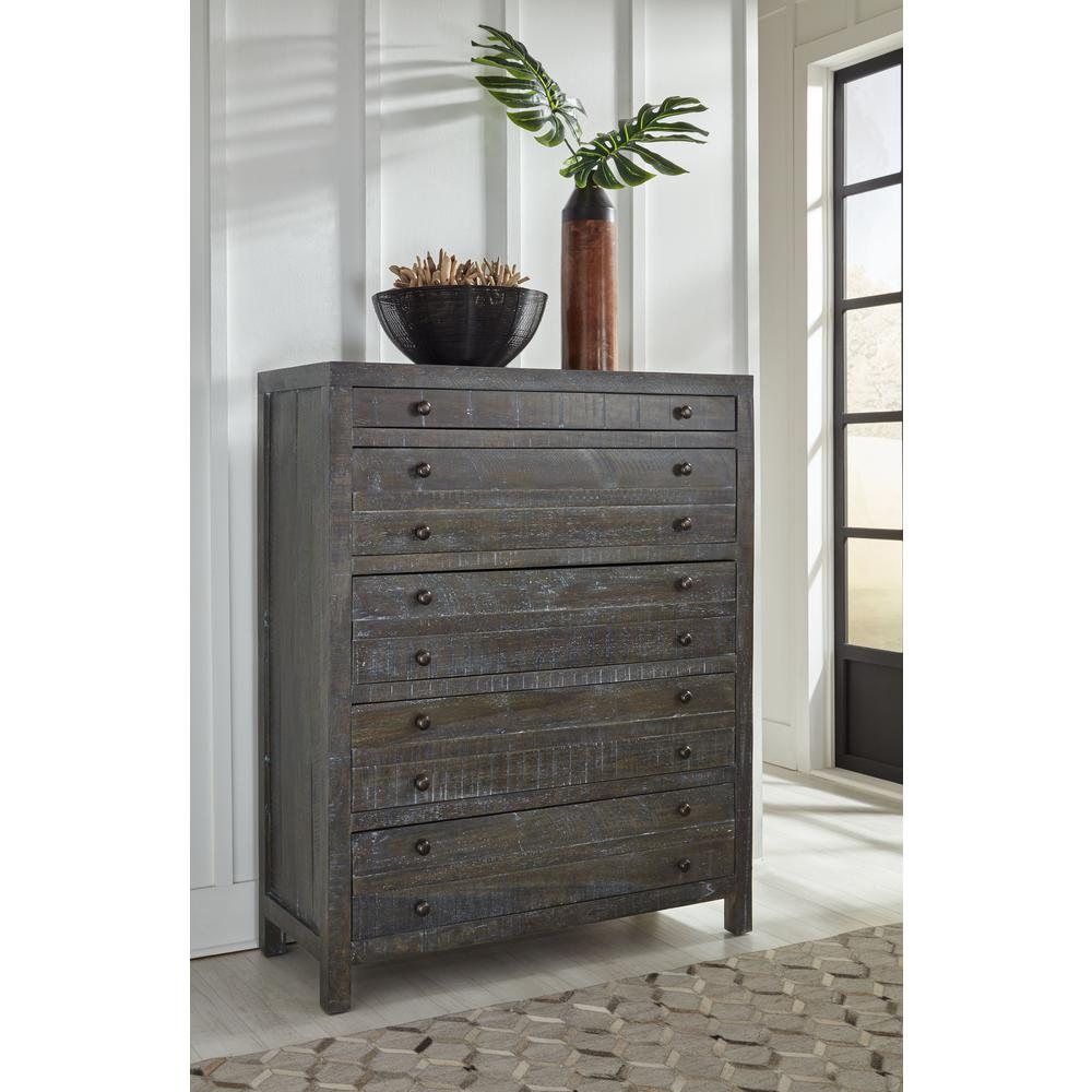Townsend Solid Wood Five Drawer Chest in Gunmetal (2024). Picture 1