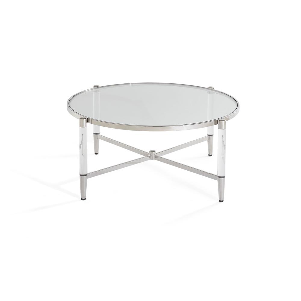 Mariyln Glass Top and Steel Base Round Coffee Table. Picture 5