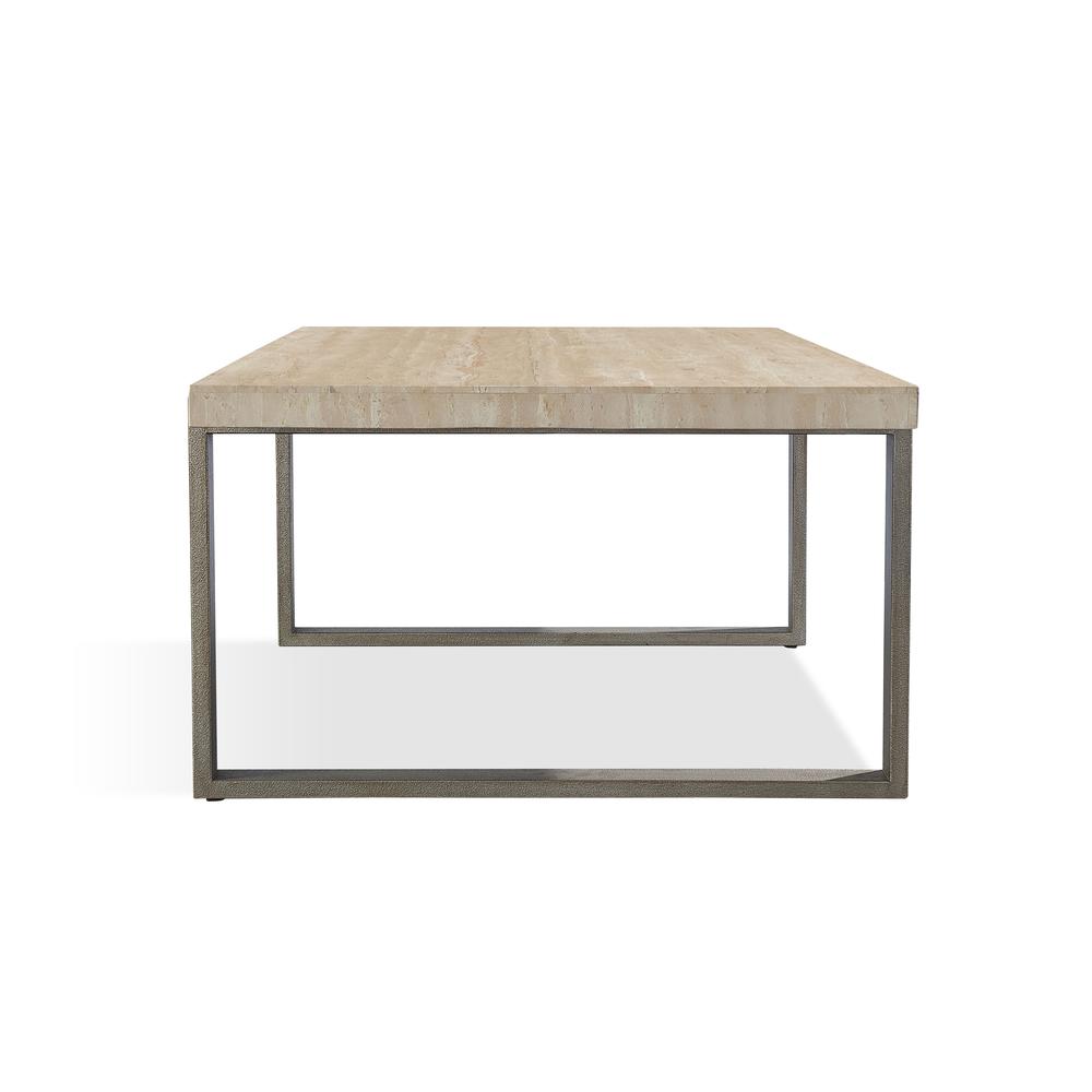 Ariela Natural Travertine Coffee Table with Bronze Metal Base. Picture 7