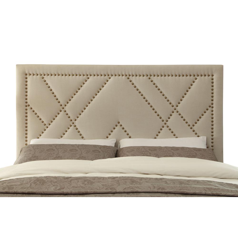 Vienne Nailhead Patterned Upholstered Headboard in Powder. Picture 6