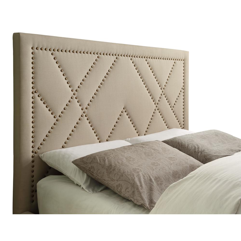 Vienne Nailhead Patterned Upholstered Headboard in Powder. Picture 4