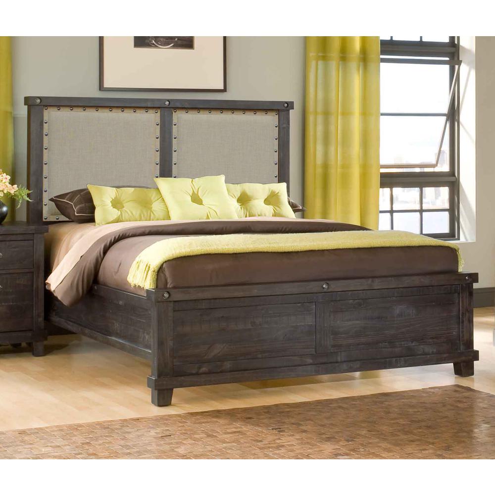 Yosemite Upholstered Wood Panel Bed in Cafe. Picture 1