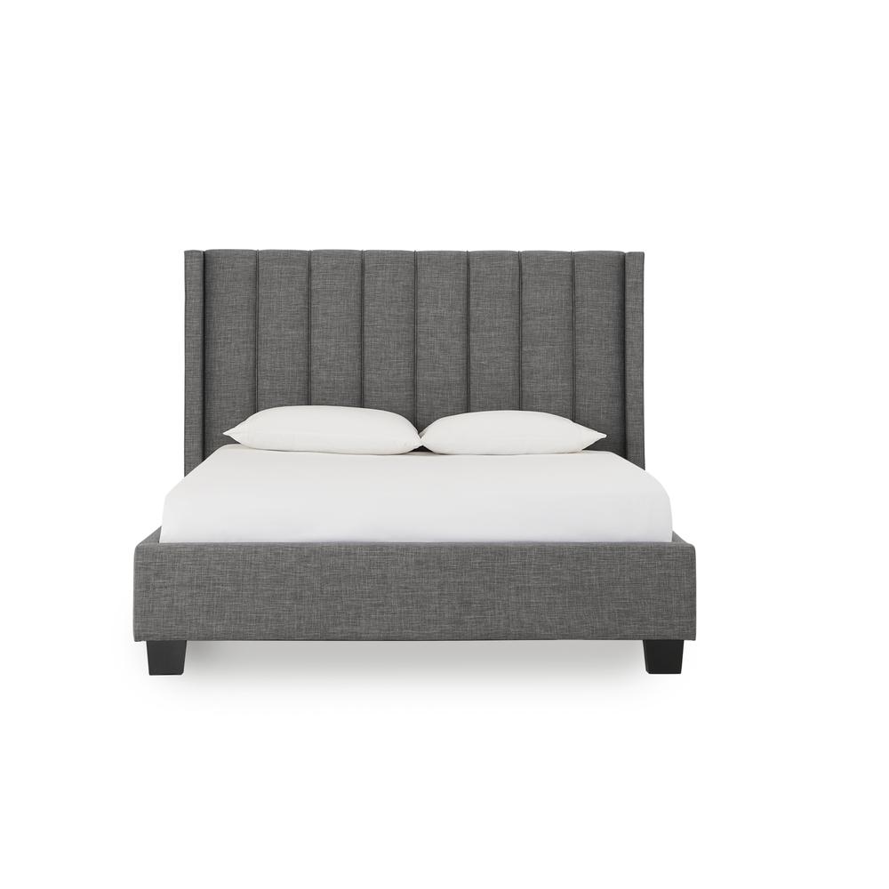 Palermo Upholstered Wingback Platform Bed in Dark Stone. Picture 2