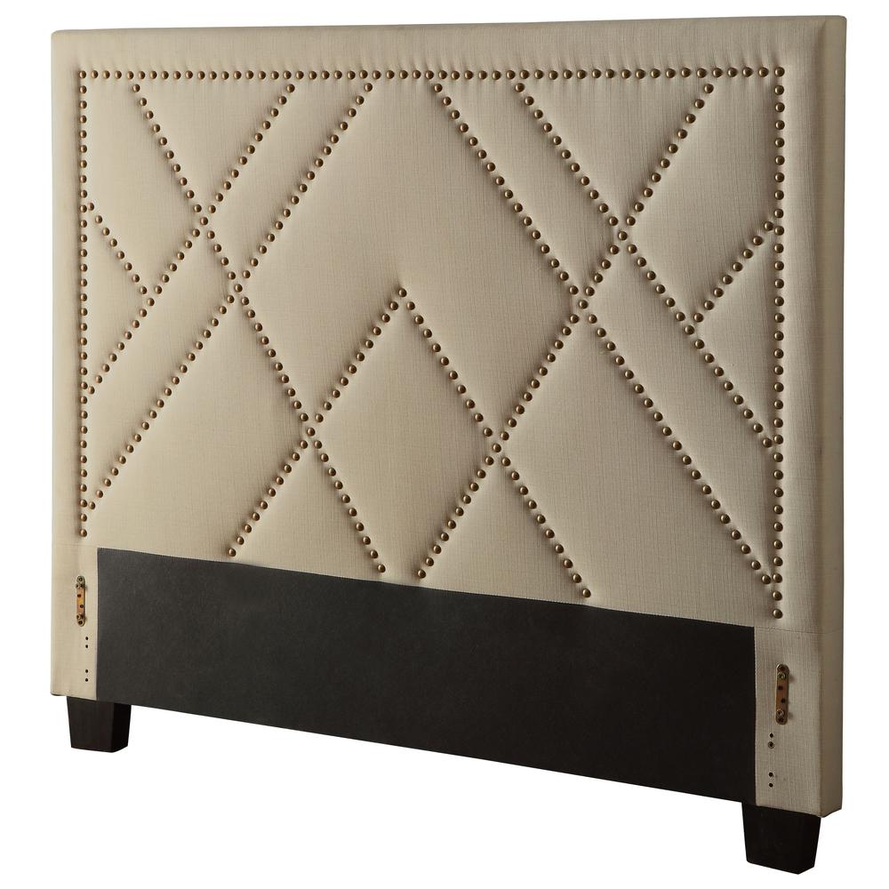 Vienne Nailhead Patterned Upholstered Headboard in Powder. Picture 5