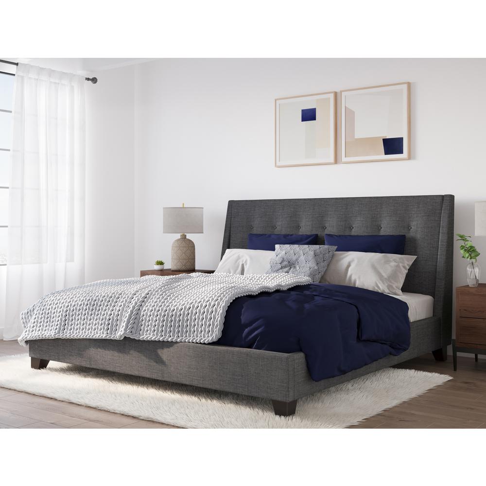 Madera Upholstered Platform Bed in Dark Charcoal. Picture 1