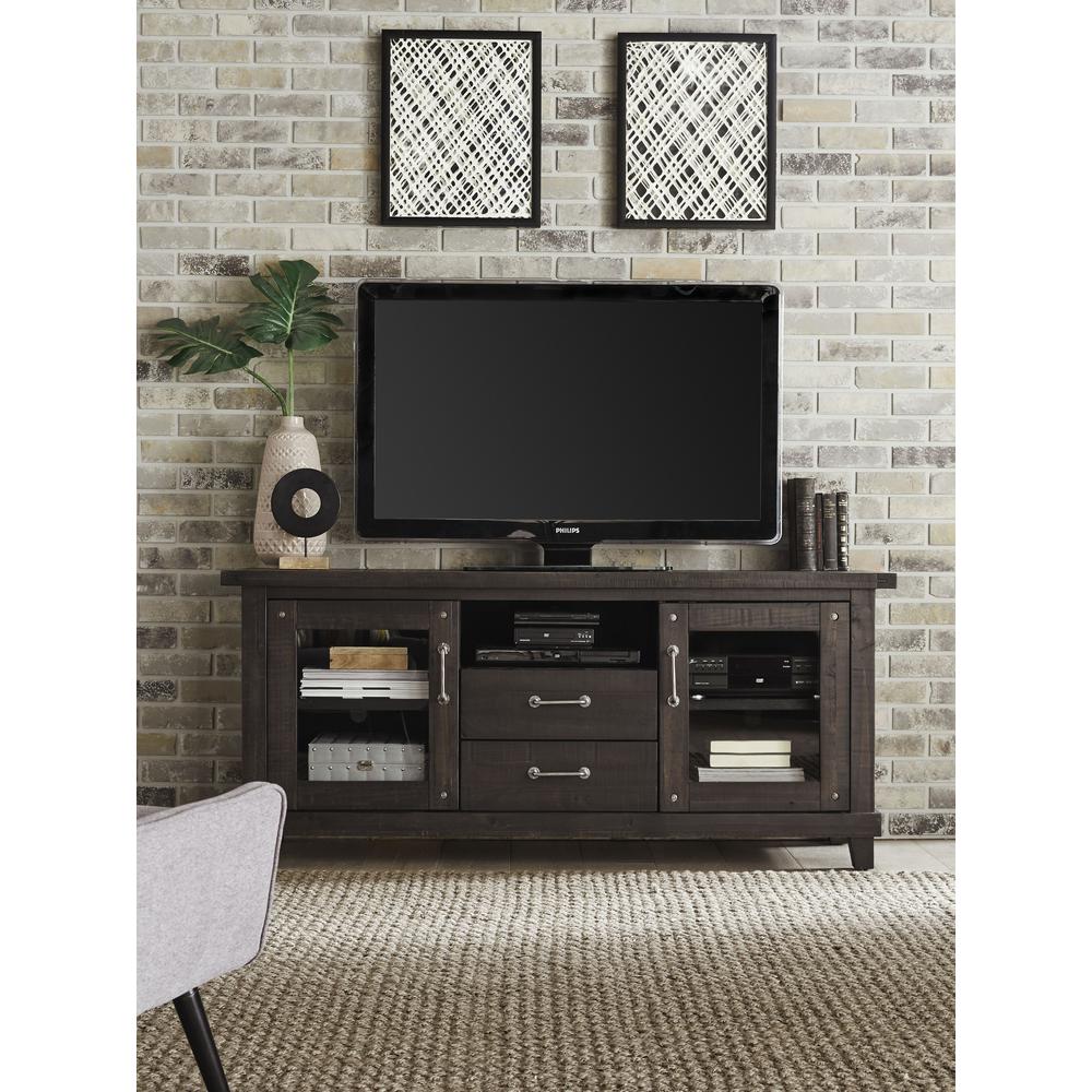 Yosemite Solid Wood Two Drawer Media Console in Cafe. Picture 1