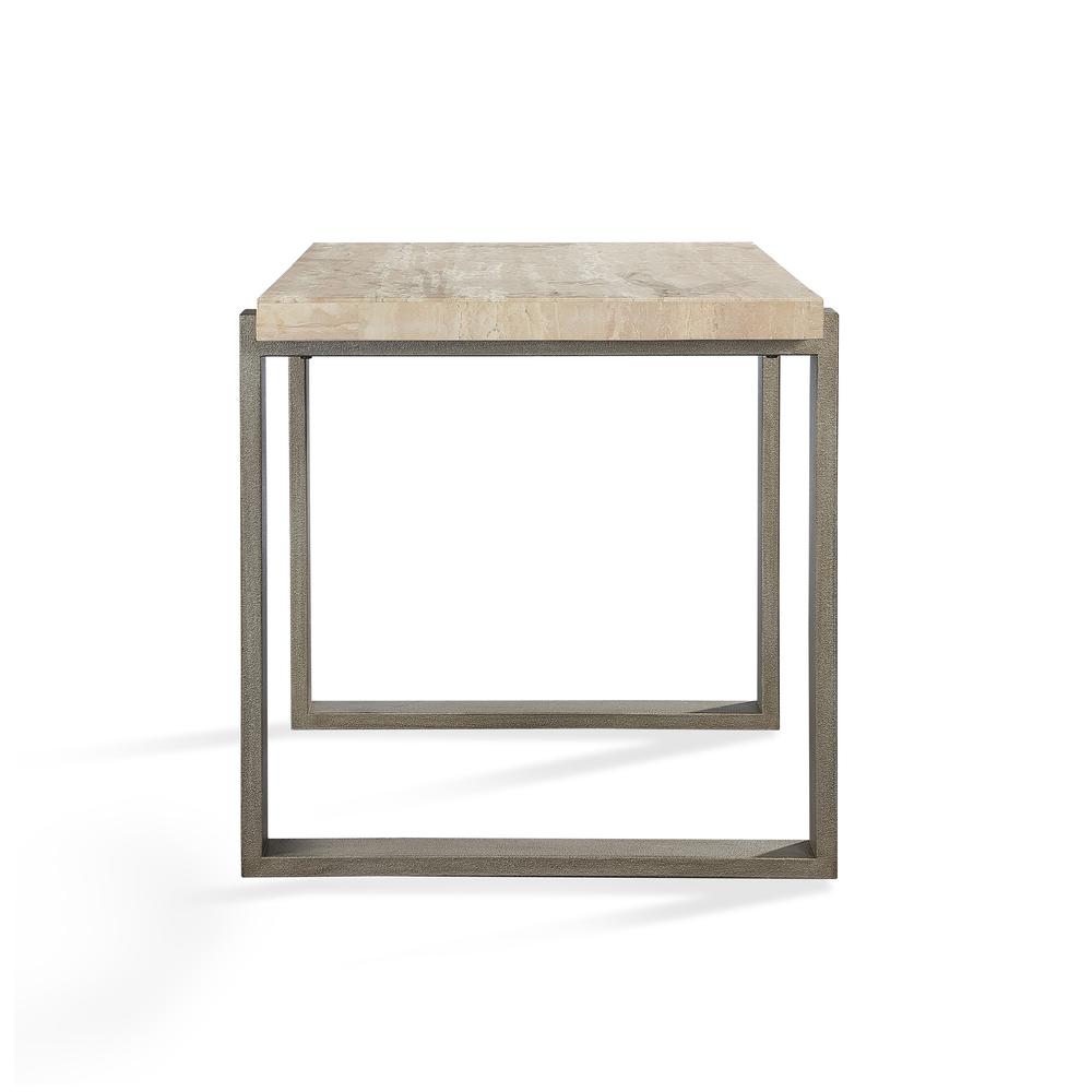 Ariela Natural Travertine End Table with Bronze Metal Base. Picture 6