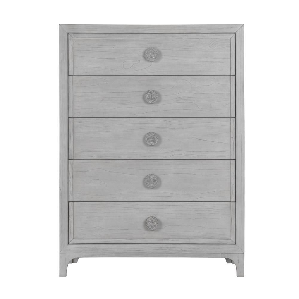 Boho Chic Five-Drawer Chest in Washed White (2024). Picture 4