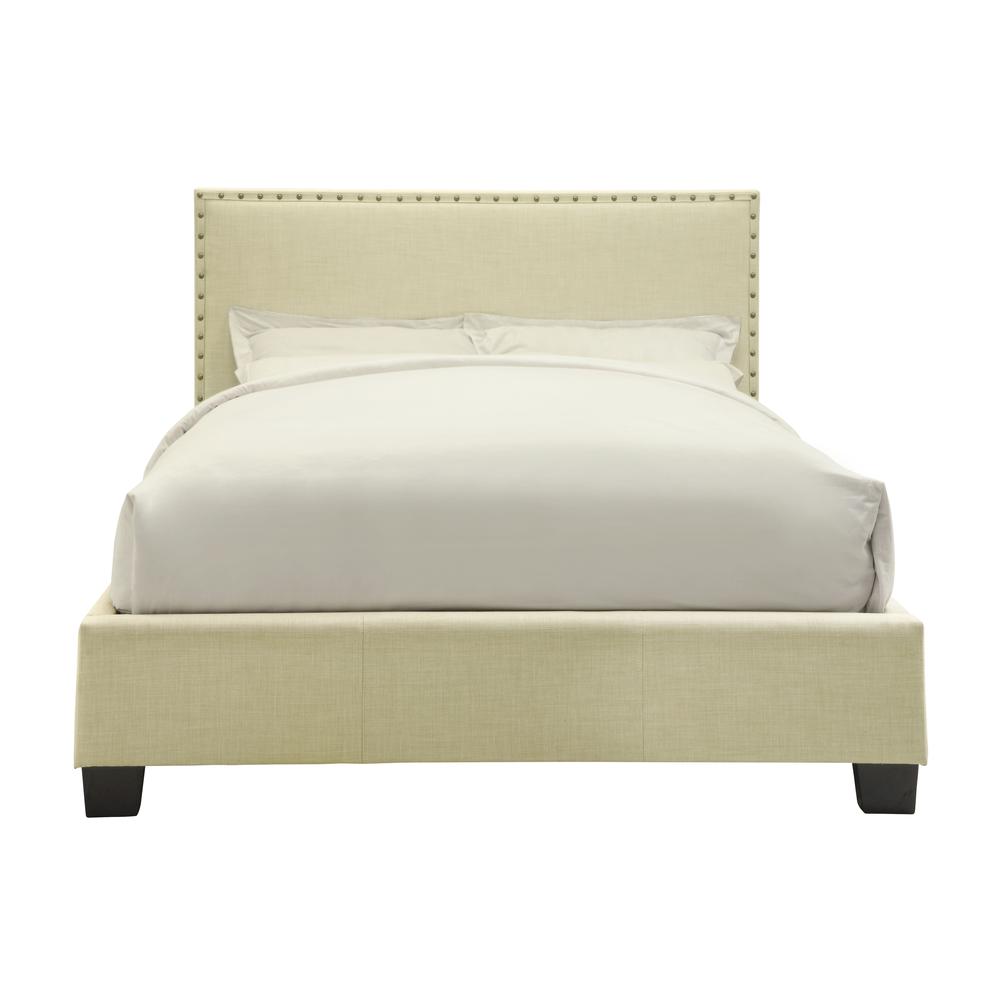 Tavel Nailhead Upholstered Platform Bed in Tumbleweed. Picture 6