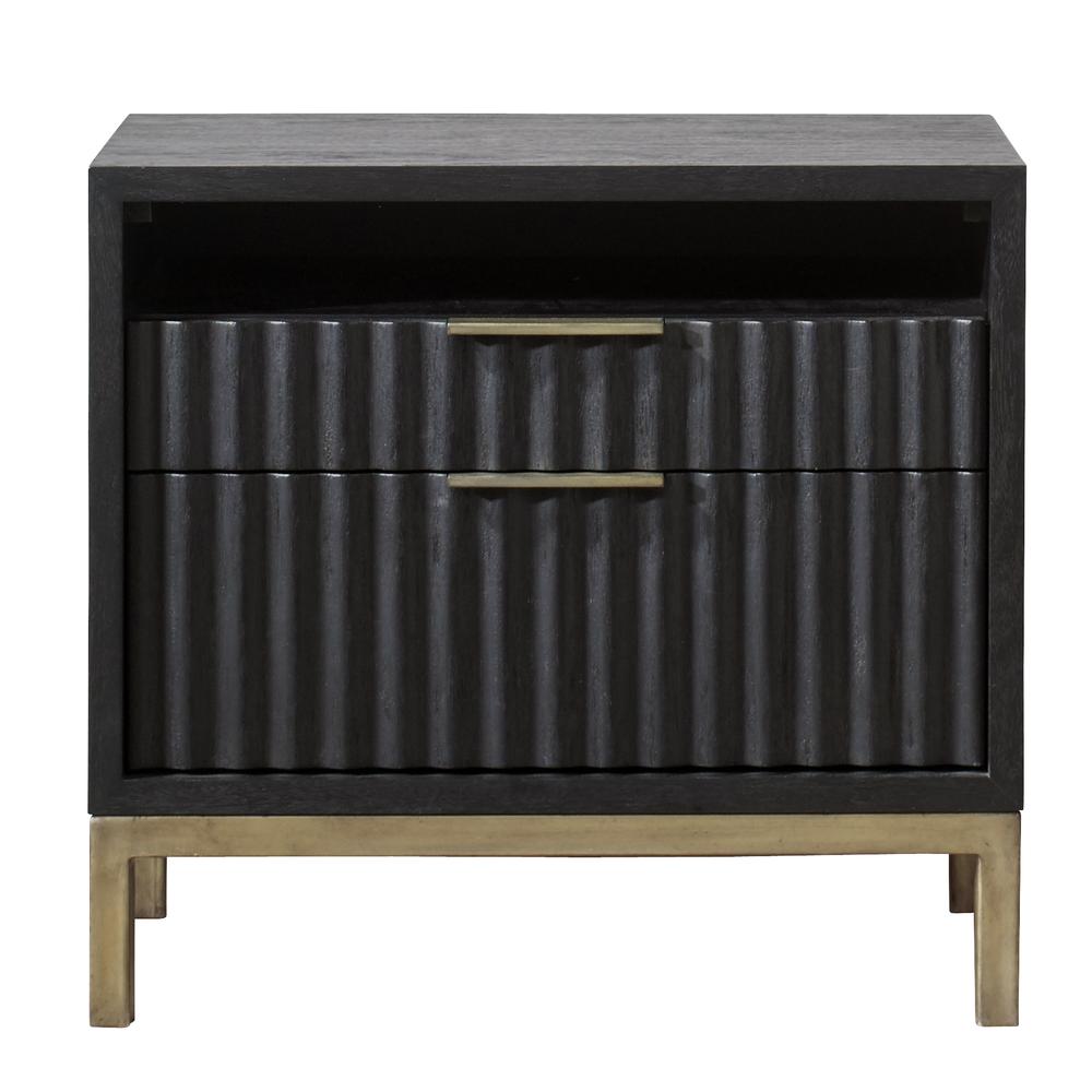 Kentfield Solid Wood Two Drawer Nightstand in Black Drifted Oak. Picture 3
