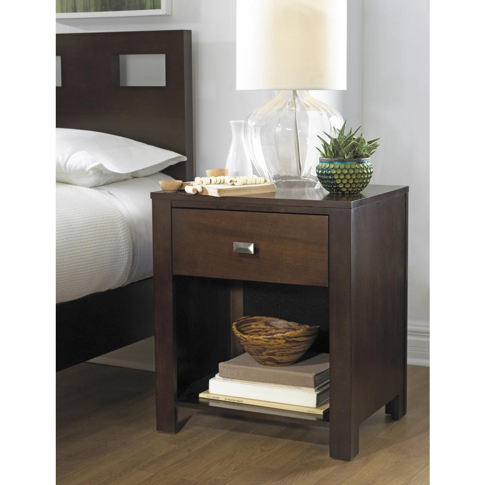 Riva One Drawer Nightstand in Chocolate Brown. Picture 1