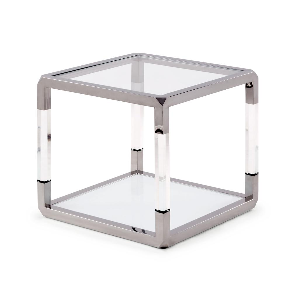 Jasper End Table in Acrylic/White Glass/PSS. Picture 4