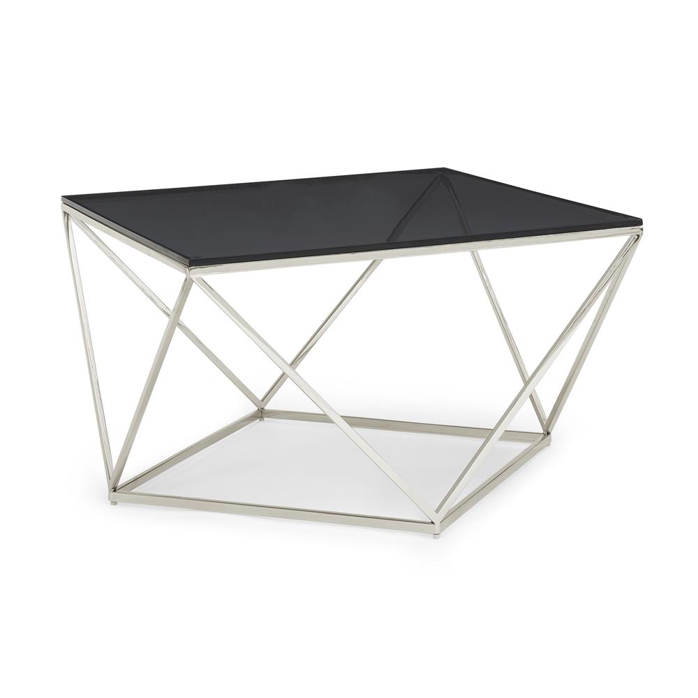 Aria Smoked Glass and Polished Stainless Steel Coffee Table. Picture 6
