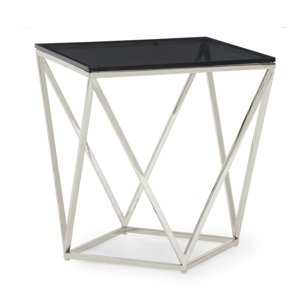 Aria Smoked Glass and Polished Stainless Steel End Table. Picture 6