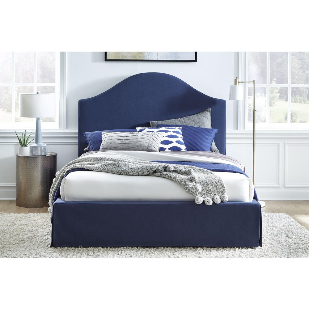 Sur Skirted Footboard Storage Panel Bed in Navy. Picture 1
