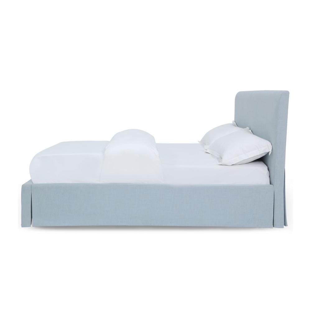 Shelby Upholstered Skirted Panel Bed in Sky. Picture 6