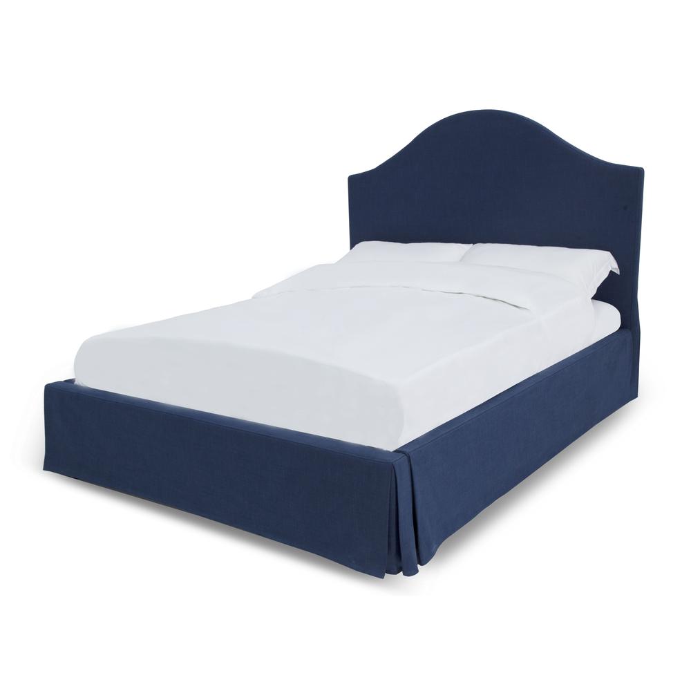 Sur Skirted Footboard Storage Panel Bed in Navy. Picture 4