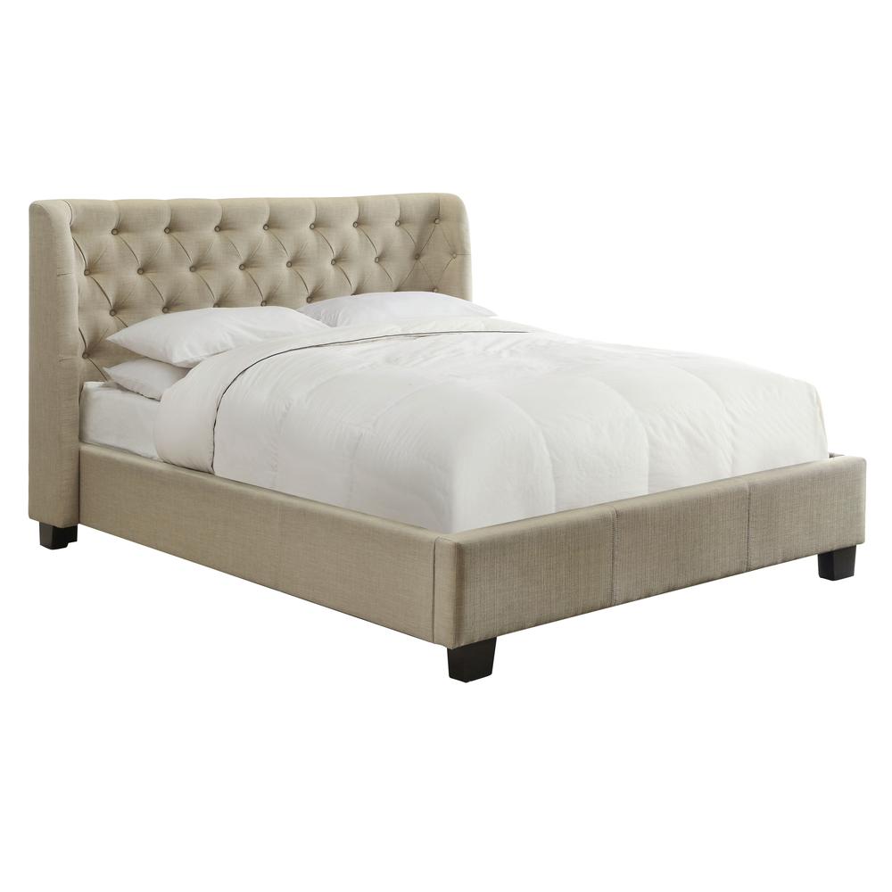 Levi Tufted Platform Bed in Toast Linen. Picture 6