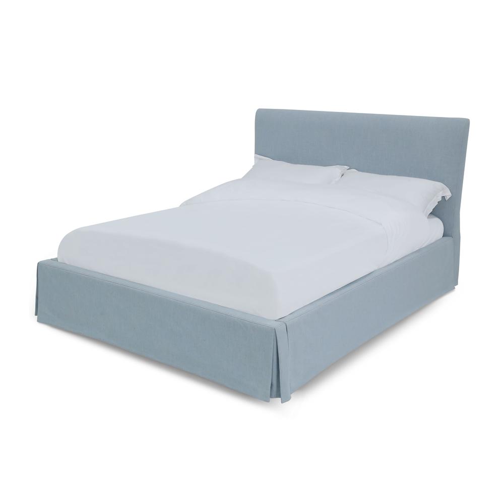 Shelby Upholstered Skirted Panel Bed in Sky. Picture 4
