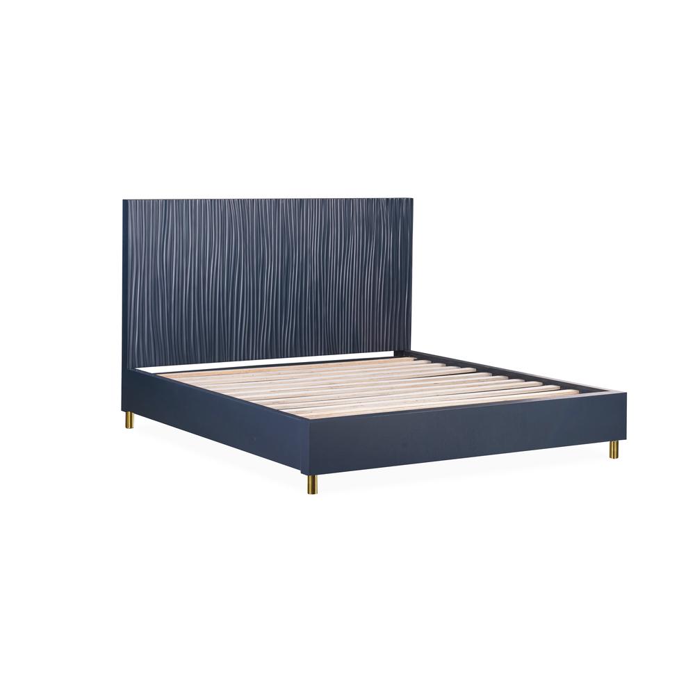 Argento Wave-Patterned Bed in Navy Blue and Burnished Brass. Picture 10