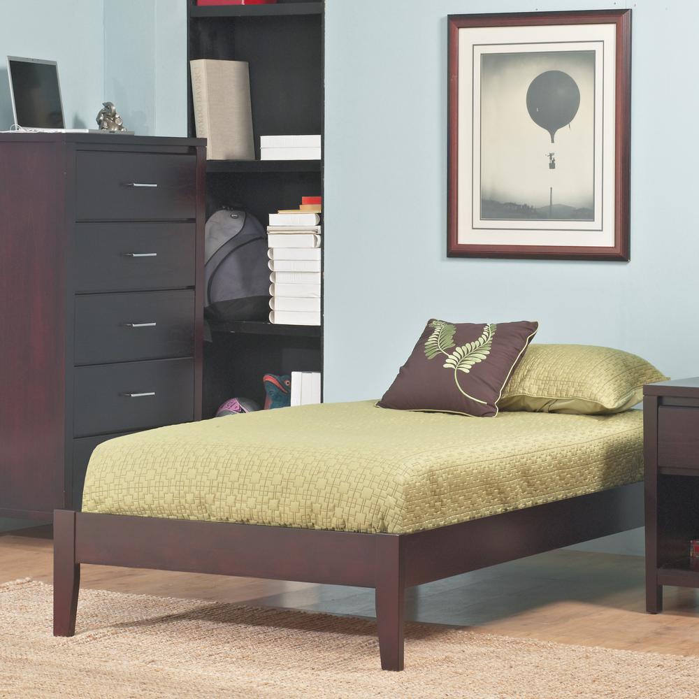 Simple Wood Platform Bed in Espresso. Picture 2
