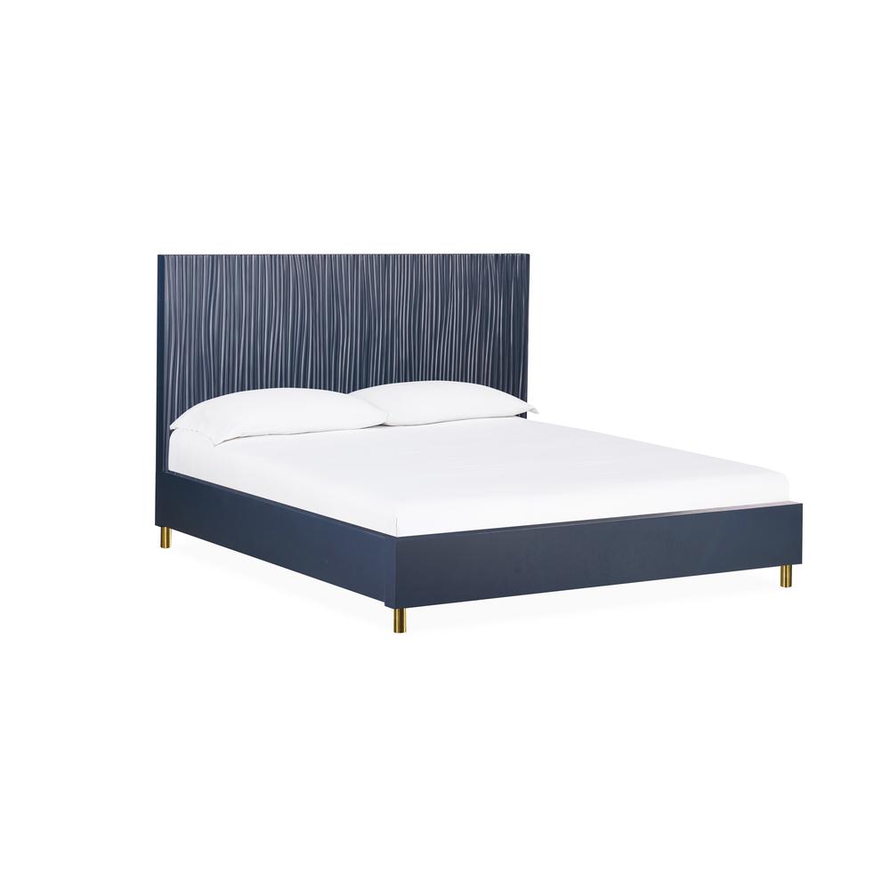 Argento Wave-Patterned Bed in Navy Blue and Burnished Brass. Picture 7