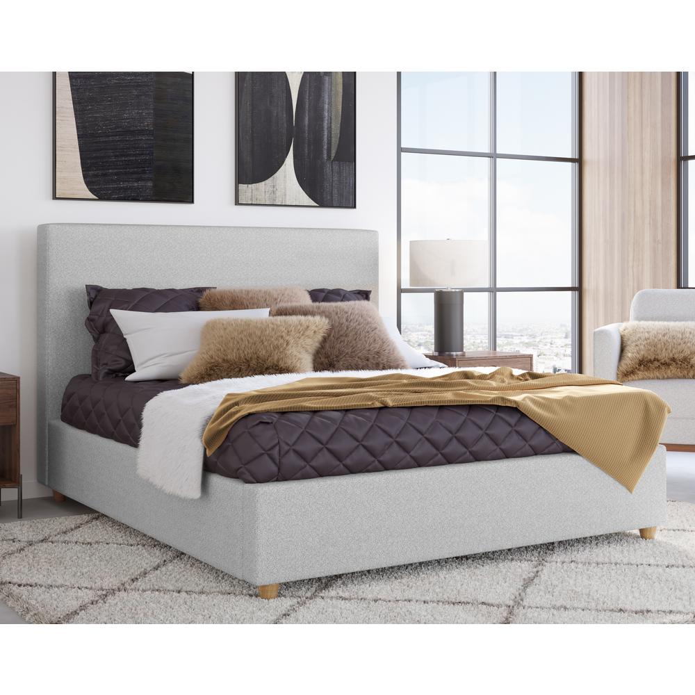 Olivia Upholstered Platform Bed in Linen. Picture 1